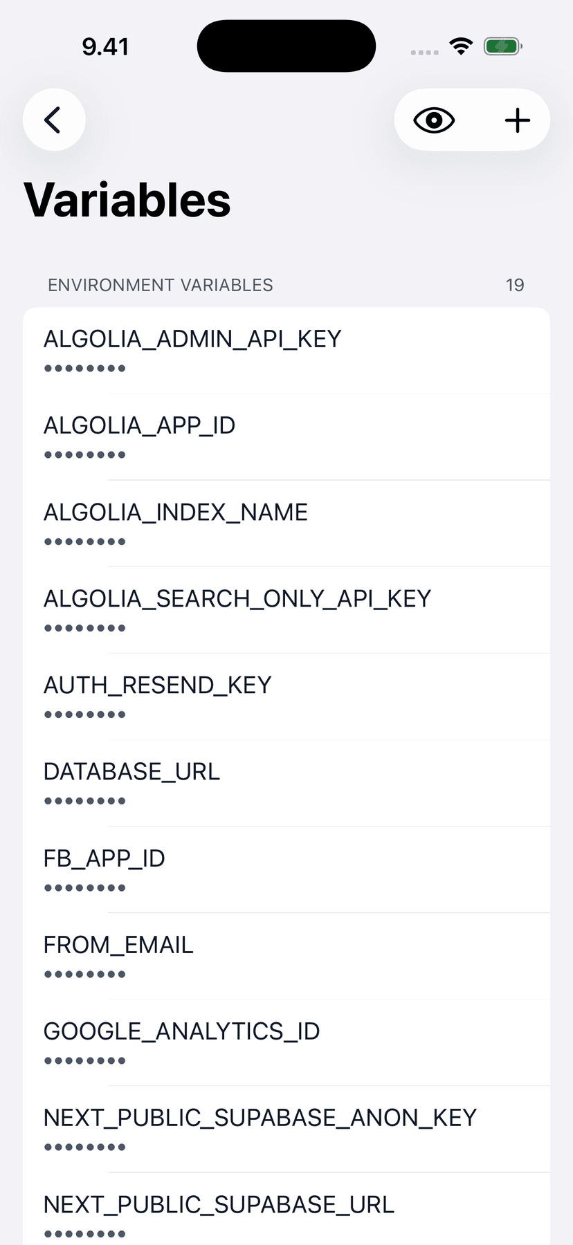 Netli.fyi environment variables with masked values