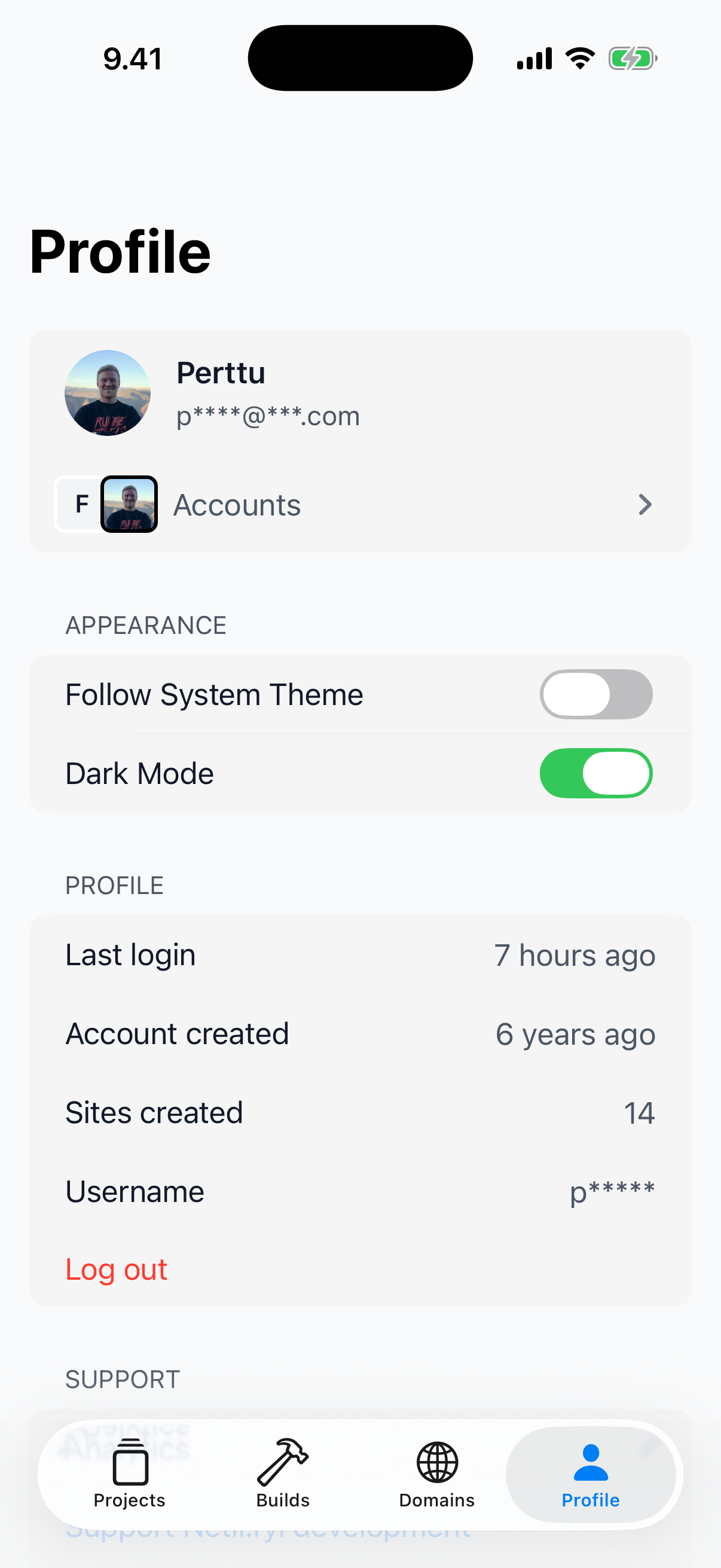 Netli.fyi app profile and settings screen