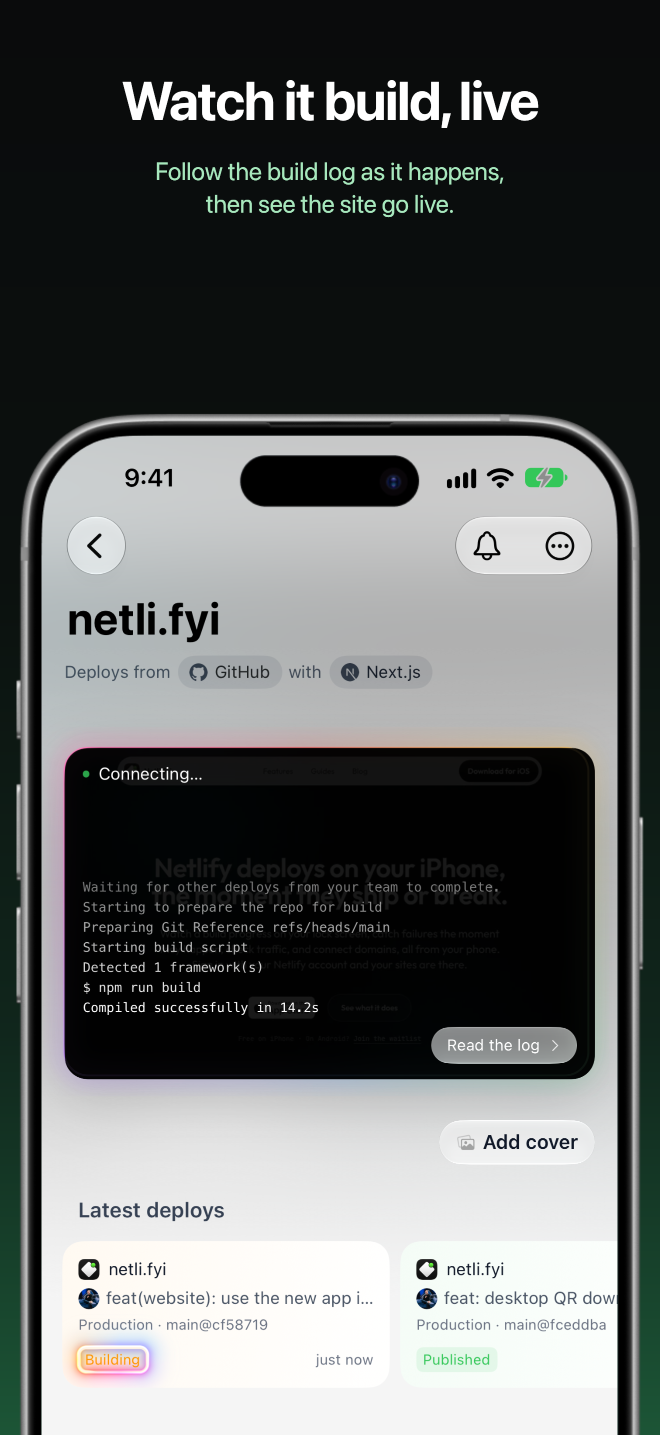 App Store screenshot: a single project with its deploy and settings